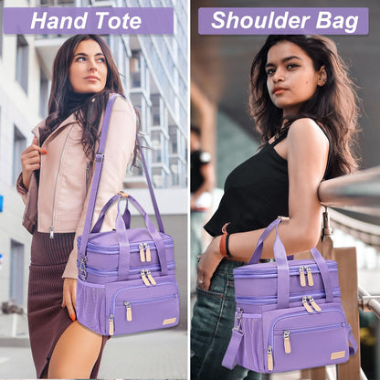Weitars Insulated Lunch Box for Women Men-Dual Compartment Waterproof Reusable Large Lunch Bag Wide-Open Tote Cooler Bag For Working Picnic Hiking (15L) (Purple)