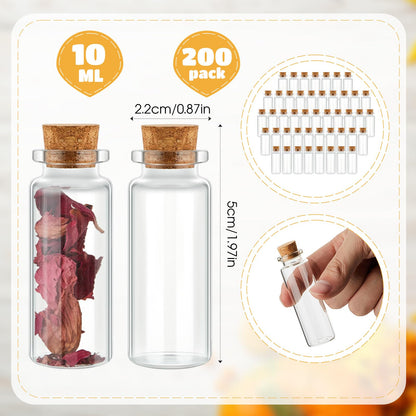 Bokon 200 Pack Mini Glass Jars with Lids 10 ml Small Glass Bottles for Crafts DIY Wedding Graduation Party Favors Message Storage Containers Bulk Tiny Vials for Gifts Decorations and Keepsake Use