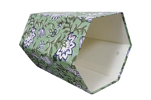 3.3 Gallon Cotton Hand Block Printed Paper Waste Basket |Small Decorative Trash Can for Housewarming Gifts in Living Room, Bedroom, Bathroom | Eco-Friendly, Plastic-Free (1, L Green Blue FLOWAR)