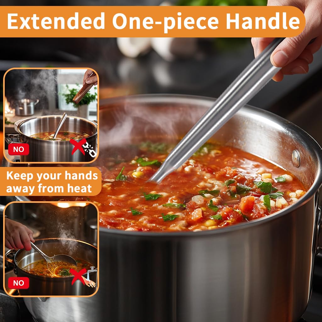 5 Pcs Newness Cooking Utensils Set, 304 Stainless Steel Kitchen Utensils Set, Metal Kitchen Accessories, Include Soup Ladle, Slotted Skimmer Spoon, Spaghetti Spoon and Spatula, Dishwasher Safe