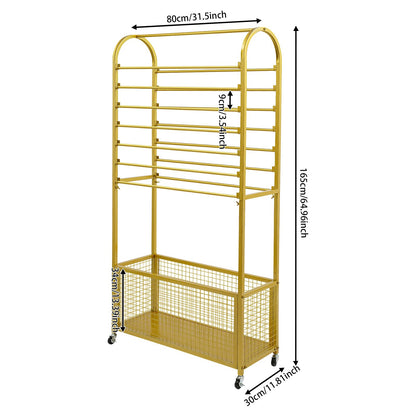 JOMCYDM Black Double-Sided Vertical Ribbon Holder Organizer Rack with Wheels 15 Rod Metal Ribbon Storage Organizer Rack for Fabric Craft Room Wrapping Paper (Gold)