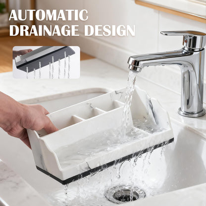 TuCao Bathroom Counter Organizer with 3PCS Qtip Holder, Marble Toothbrush Holders for Bathrooms, Bathroom Organizers and Storage with Drain Holes, Electric Toothbrush Holder, Vanity Organizer