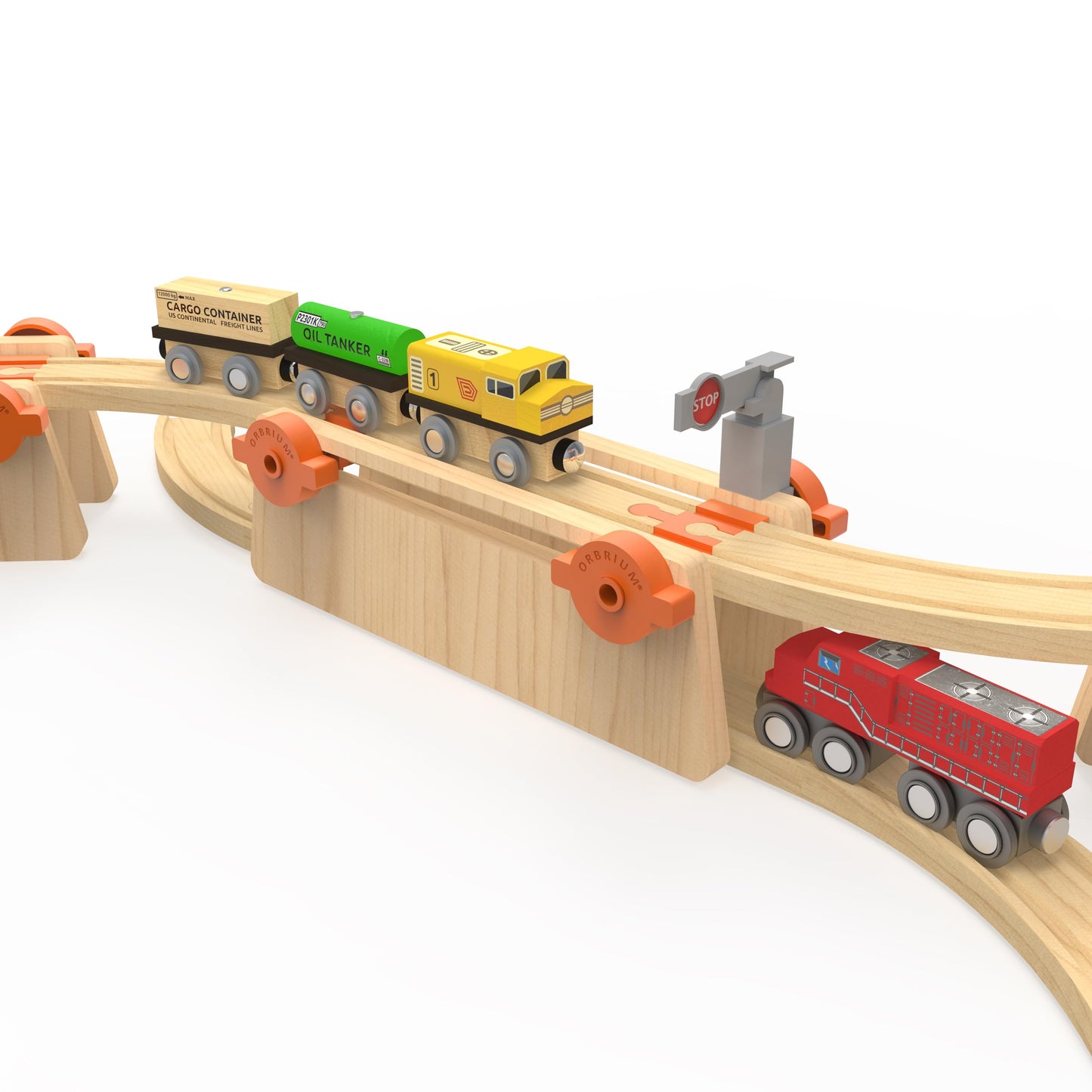 Wooden Train Track Accessories Build & Play Construction Set 90 PCS Ultimate Elevated Railway STEM Toys Track Expansion Pack Ascending Tracks Risers Bridges Tunnel Stop Go Gate Compatible Thomas Brio