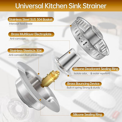 YYKBZ 3 in 1 Kitchen Sink Drain Strainer, Stainless Steel Sink Stopper