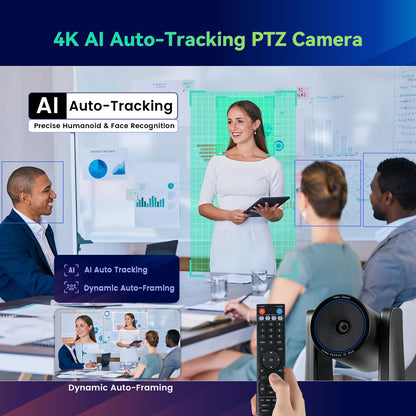 4K Conference Room Camera System AI Auto-Tracking 4K PTZ Camera 3X Optical Zoom USB3.0 HDMI Outputs and Bluetooth Speakerphone with Mics for Conferencing Worship Church Education Medical