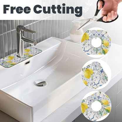 Lemon Mexican Blue Tilt Kitchen Sink Splash Guard Faucet Mat 1 Pcs, Absorbent