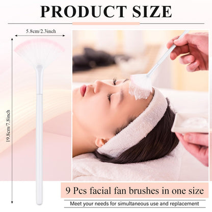 9 Pieces Facial Fan Mask Brushes, Soft Facial Applicator Brushes Tools for Peel Glycolic Makeup for Mud Cream(Champagne)