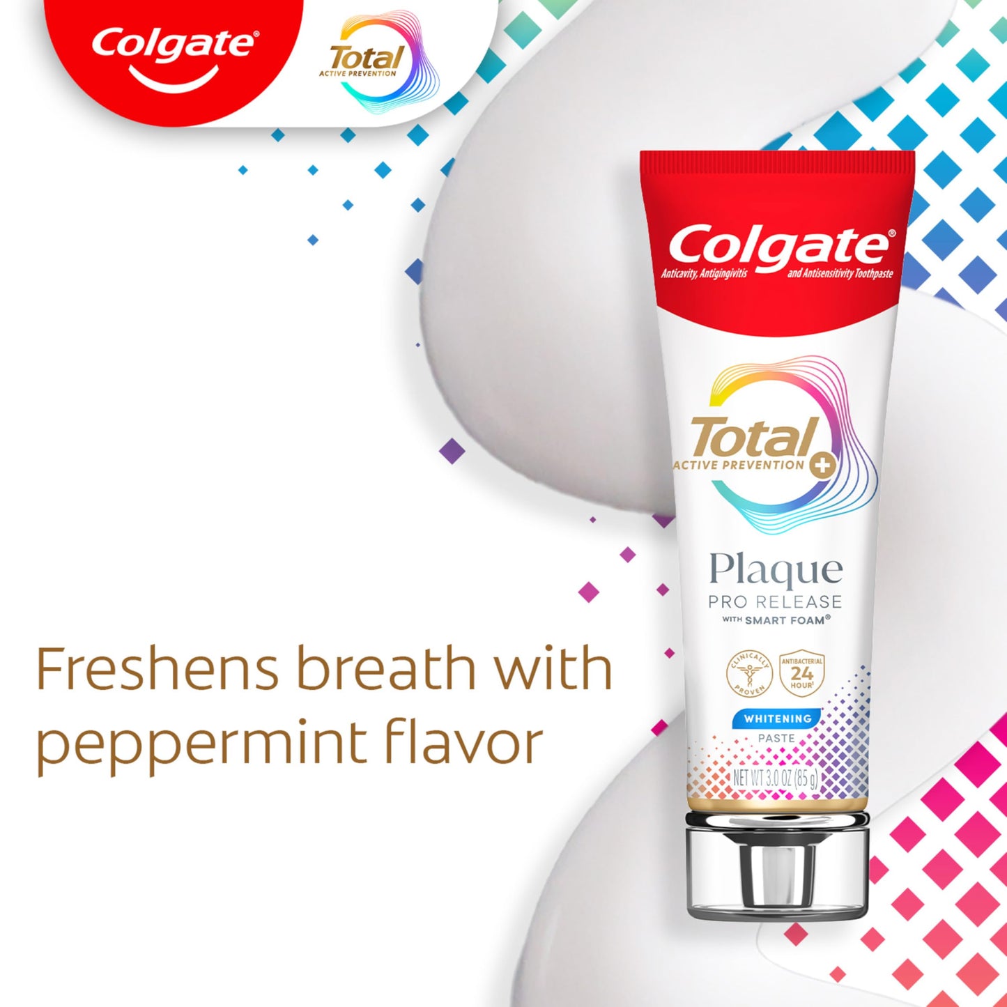 Colgate Total Plaque Pro Release Whitening Toothpaste, 2 Pack, 3.0 Oz Tubes