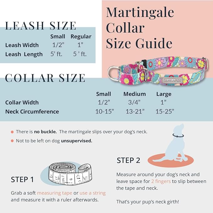 Lucky Love Dog Martingale Collar, Blue Color No Slip Collars for Medium Dogs, Tropical Fish Pattern Martingale Dog Collar, Great for Whippets, Greyhounds, and More (Mackey, Medium)