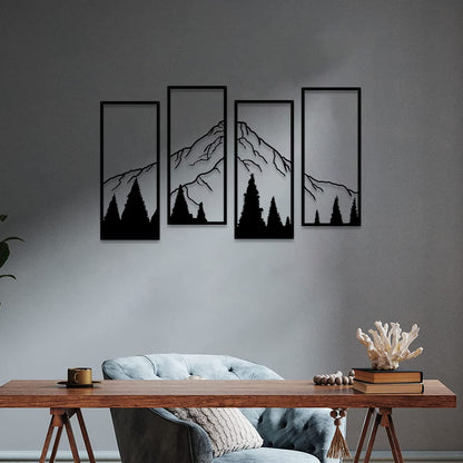 ruelen 4 Pcs Metal Mountain and Forest Wall Decorations Line Drawing Wall Art Minimalist Wall Decor Rustic Nature Home Wall Art Sculpture Office Living Room Bedroom