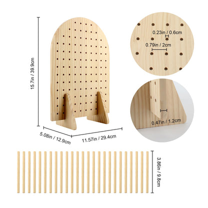 Wooden Pegboard Display Stand with 25 Pcs Dowel Rods, Pegboard Accessories Rack, Keychain Jewelry Display Stand for Vendors, Oval Pegboard Stand for Jewelry, Craft Shows, Necklace Pin, Earrings
