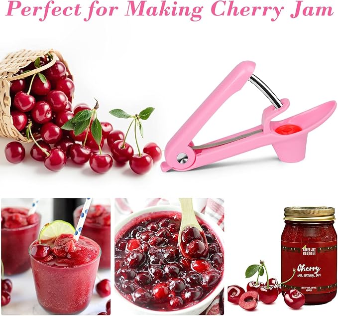 Cherry Pitter Tool Pit Remover, Cherry Core Remover Tool with Space-Saving Lock Design, Heavy-Duty Cherry Pit Remover for Kids/Making Cherry Jam (Pink)