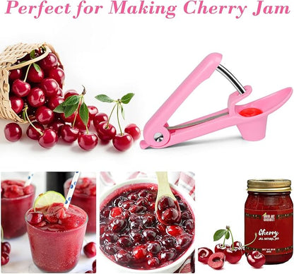 Cherry Pitter Tool Pit Remover, Cherry Core Remover Tool with Space-Saving Lock Design, Heavy-Duty Cherry Pit Remover for Kids/Making Cherry Jam (Pink)