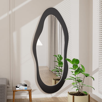 osemy 55"x 24" Irregular Wavy Full Length Mirror Black Wooden Framed Full Body Mirror Irregular Wall Mirrors Hanging for Bedroom Living Room Cloakroom
