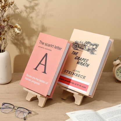 4 Pcs Bamboo Book Stand for Display, Sturdy Holder Easel for Home Office, Perfect for Albums, Magazines, Comics, Postcards, Artworks, and Video Games - Back to School Gift Idea