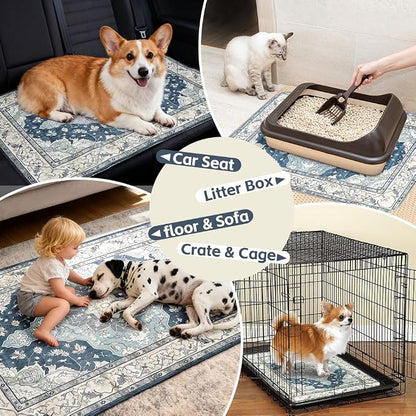 Washable Pee Pads for Dogs, 2 Pack Reusable Puppy Training Pads 24"x18" Super Absorbent Waterproof Dog Training Pads, Non-Slip Potty Pads, Whelping Pads Litter Mat Navy & Ecru