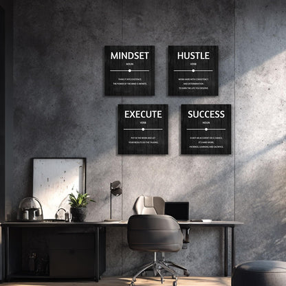 Halioyo Motivational Wall Decor Inspirational Office Quotes for Living Room Bedroom Canvas Posters Painting 4 Pieces Modern Wall Art Home Office Decor 12”X12”X4