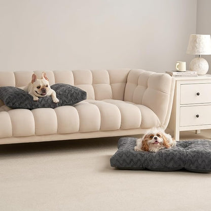 EHEYCIGA Washable Large Dog Bed for Crate 35x23 Inch, Kennel Pad for Dogs Up to 45 lbs, Plush and Comfy Pet Sleeping Mat, Charcoal