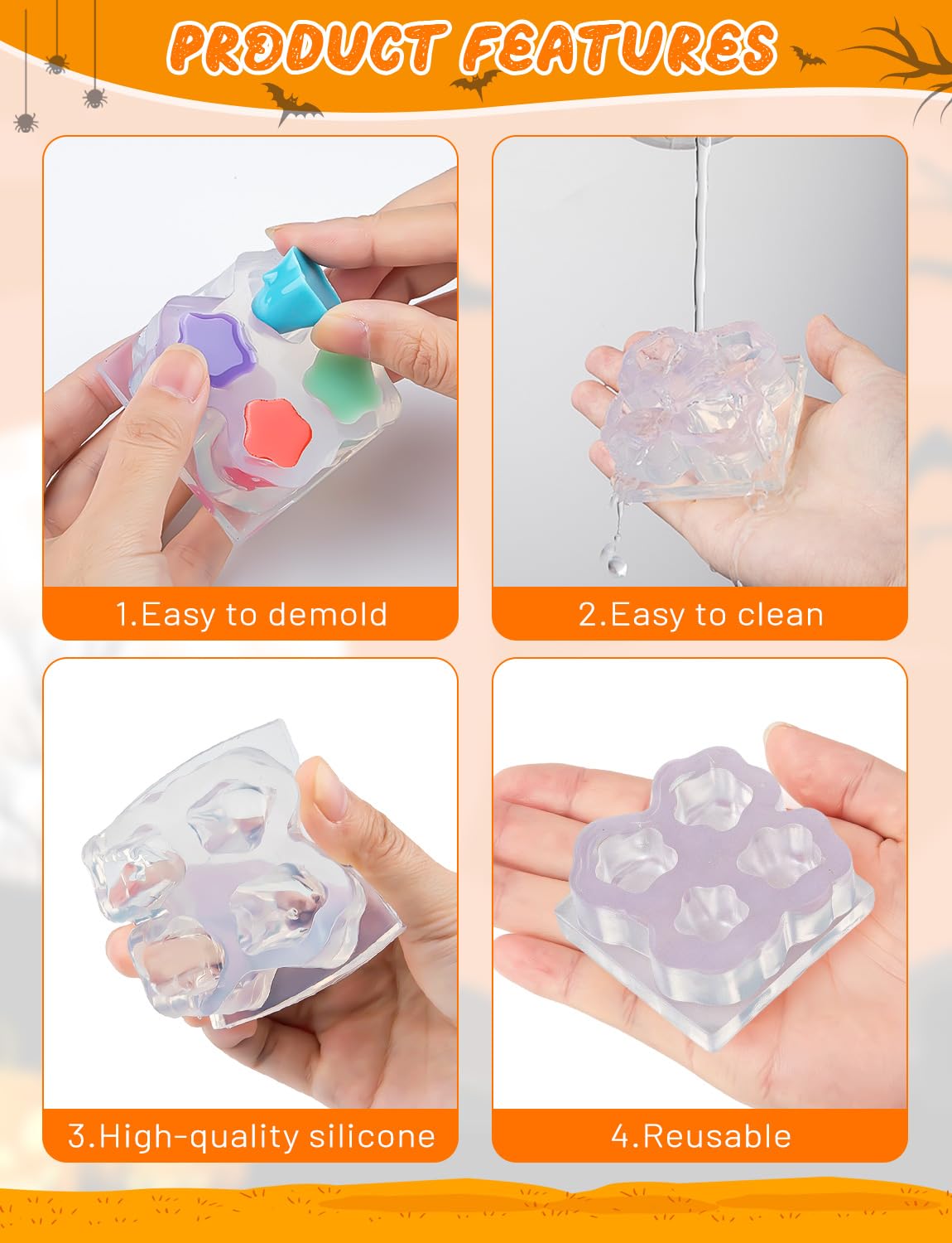 Mini Cute Ghost Figurines Silicone Mold, 4 Pcs Micro Dollhouse Epoxy Casting Mold with Realistic Shapes for DIY Resin Art Fairy Garden Miniatures Landscape Crafts Decor(M)