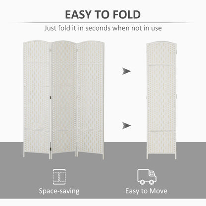 HOMCOM Room Divider 3 Panel, 6FT Tall Folding Privacy Screen, Freestanding Hand-Woven Partition for Room Separation with 360° Hinges, Paper Rope Diamond Weave, White