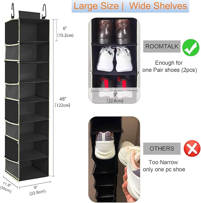 2 Pack Large-Sized Hanging Shoe Organizer 8-Shelf, Hanging Closet Organizer