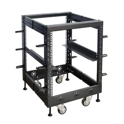 RIVECO 12U 19” Adjustable Depth Server Rack Support Up to 1700LBS Floor Standing 4 Post Rack with L Rails & Load-Bearing Casters Universal for Network Equipment Black