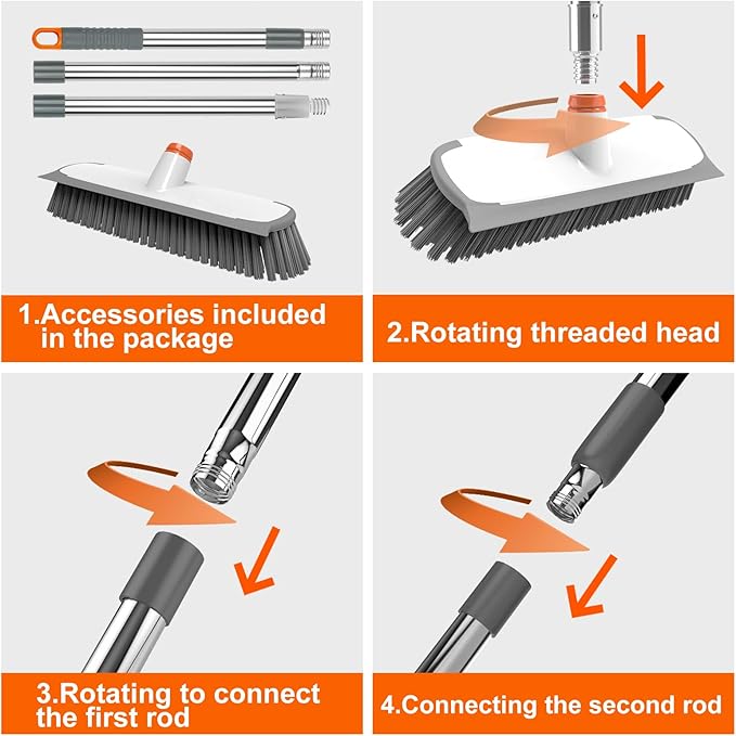 Floor Scrub Brush with Long Handle, Stiff Bristles Deck Brush, BITOPE