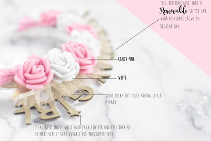 California Tot Kids' and Adults' Birthday Girl Daisy Floral Crown Birthday Girl Headband (Pink Birthday Girl)