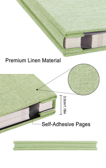 Self Adhesive Scrapbook for Photo Albums 4x6 Pictures, Linen Cover Arch Display Window Scrapbook 40 Blank Pages, DIY Scrapbook Photo with A Metallic Pen, Memory Book for Baby Wedding Anniversary Green