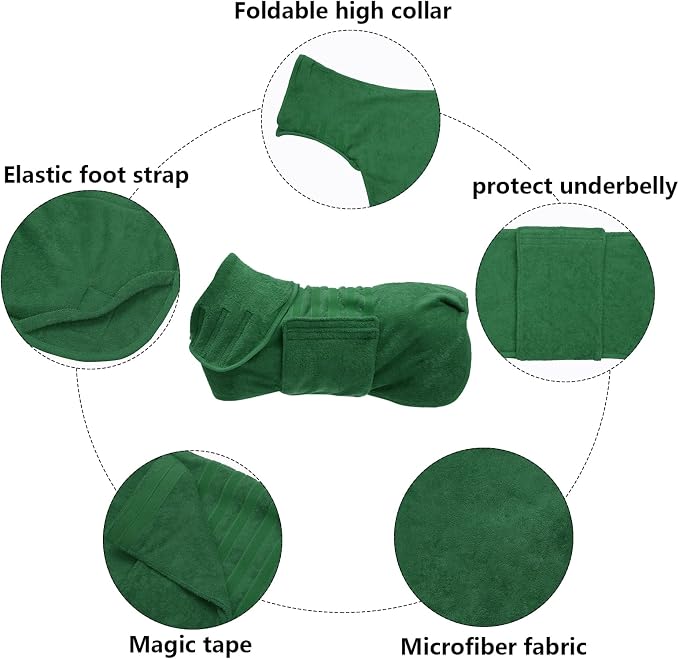 Geyecete Dog Drying Coat - Fast Drying Bag, Bathrobe Towel - Microfibre Super Absorbent Pet Cat Bath Robe, Luxuriously Soft - Green - XXXL