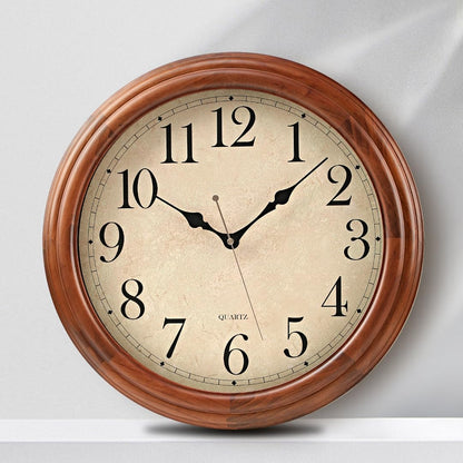 ZELVON amusediy 16-Inch Wood Wall Clock with Large Numbers, Retro Round Brown Clock Wall, Silent Non-Ticking for Living Room, Kitchen Wall Clocks