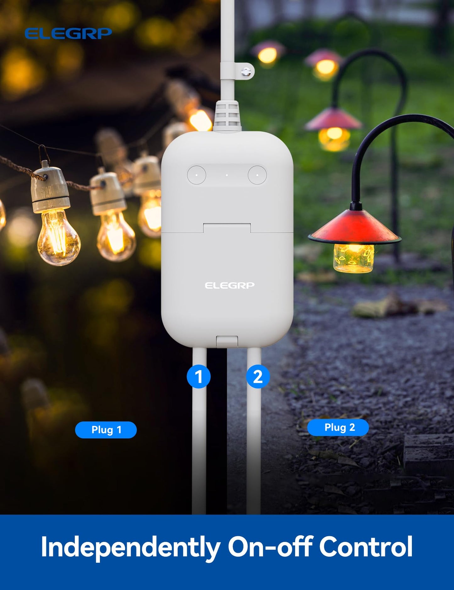 ELEGRP PQR20 Outdoor Smart Plug Waterproof IP66, WiFi Plug with 2 Individually Sockets, Compatible with Alexa & Google Assistant, Smart Outdoor Outlet for String Lights, UL Certified, 2 Pack, Black