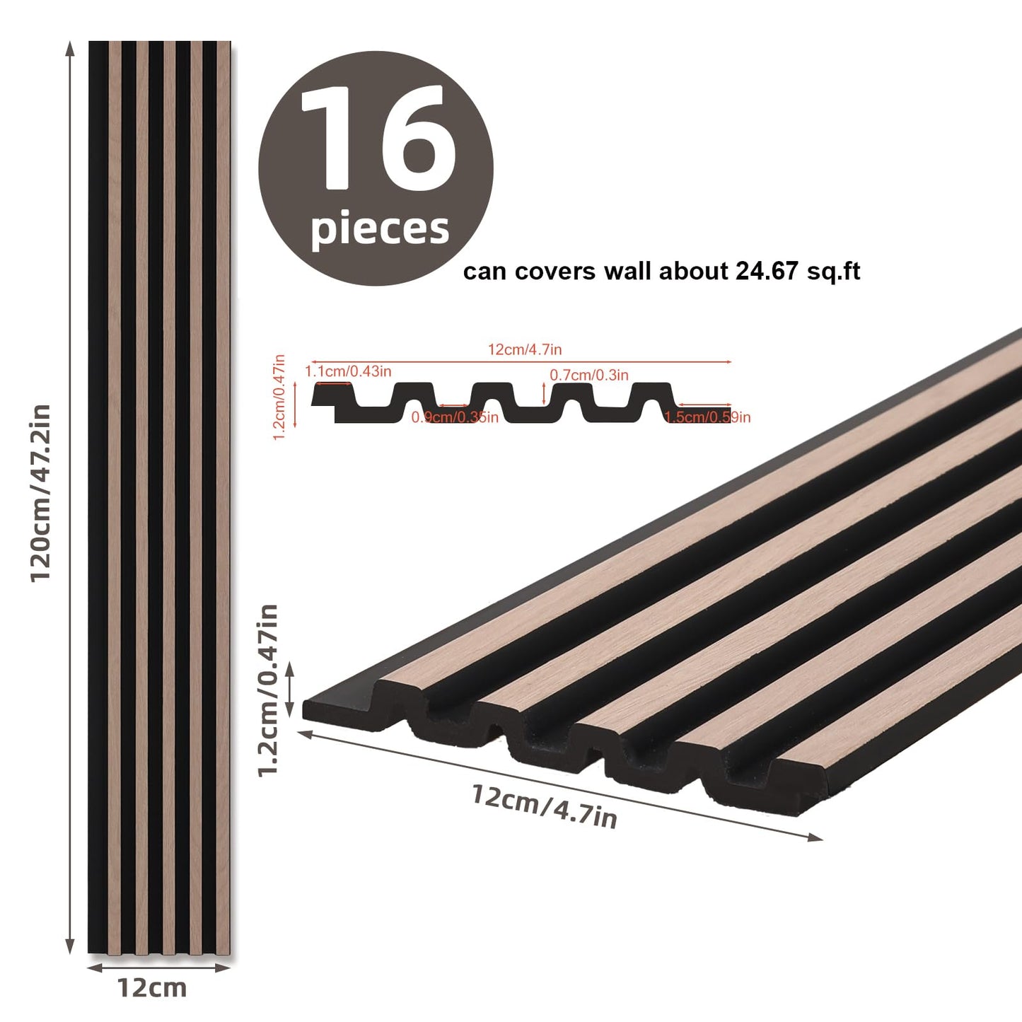 Schliersee 3D Wall Panels, 16 Packs 47.24x4.7 Inch 24.67sq.ft Decorative Wall Panel Accents Interior Wall Decor for Living Room, TV Background, Bedroom, Kitchen