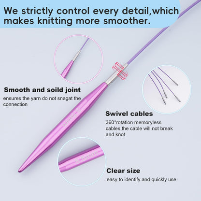 Hobekoee 12 Pairs Short Interchangeable Circular Knitting Needles Set 3mm-8mm Interchangeable Aluminum Round Knitting Needles Set with 4 Swivel Cables for DIY Knitting Lovers