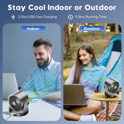 YOSHENMO Desk Fan, Turbo Table Fan for Bedroom, 100-Speed Digital Display, Low Noise, 105° Adjustable Tilt, 7.5-inch, Rechargeable Battery, Wall-Mouted Design for Home, Office, Travel Dark Black