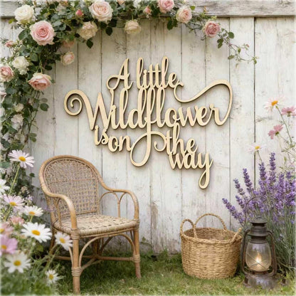 Wooden"A Little Wildflower is on The Way"wall Sign, Baby Shower Welcome Sign,Newborn Shower Yard Sign,Gender Reveal Boy/Gril Welcome Sign,Nursery Wall Decor,Photo Booth Props Door Decorations
