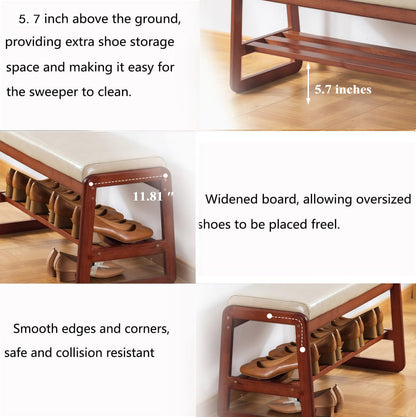 SOBIBO Solid Wood Shoe Bench, 2-Tier Wooden Entryway Bench, Modern Shoe Rack with Faux Leather Cushion for Hallway, Living Room (Gray, 39.4'')