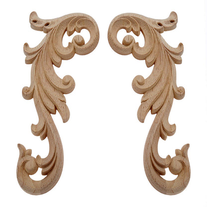 MUXSAM 2-Pair Clear Carved Wood Appliques Onlay, 20x9cm/7.87x3.54inch, Door Decorative Excellent Funiture Decal Sticker for Cabinet Drawer Window Dresser