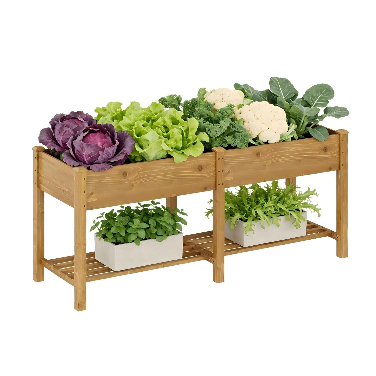 72x24x30.7in Wood Raised Garden Bed with Legs Wooden Planter Box with Storage Shelf Elevated Wood Planter Box for Vegetables Flowers Herbs Garden Planter for Backyard Patio Balcony (Brown, Large)
