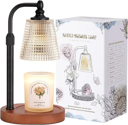 Hong-in Candle Warmer Lamp with Timer Dimmer, Birthday Gifts for Women, House Warming Gifts for New Home, Vintage Room Decor, Adjustable Height Candle Lamp, Wax Warmer for Scented Jar Candles, Walnut