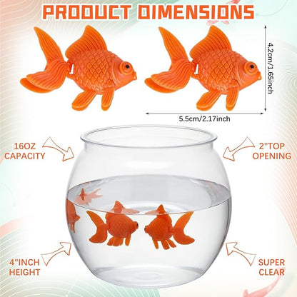 Bokon Nowruz Decorations Set Include 16 oz Plastic Fish Bowl with 3 Fake Plastic Goldfish Floating Aquarium Decor Gold Fish Tank Accessories for Nowruz Mahi Haftseen New Year Table Decoration