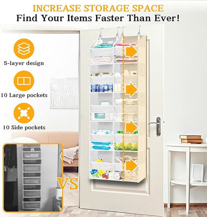 Over The Door Organizer 5 Tiers, Extra Large Behind Door Storage of 10