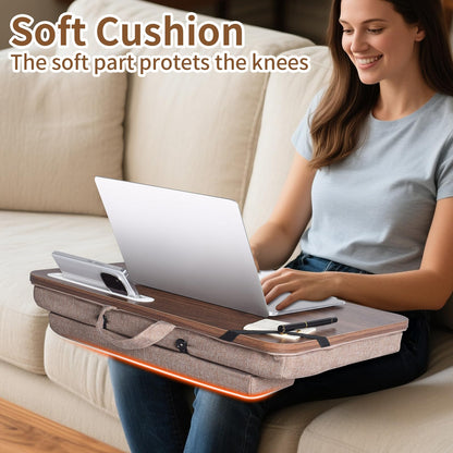 wishacc Lap Desk with Cushion and Hidden Book Clips, Wooden Bed Desk for Laptop and Writing, Cushioned Laptop Tray for Couch, Portable Lap Desk for Adults, Car Laptop Couch Table (Fits up to 17")