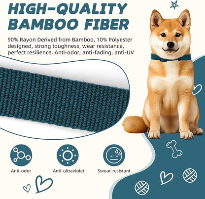 Peacock Blue Dog Collar and Leash Set for Large Dogs Soft and Breathable of 90% Rayon from Bamboo and 10% Polyester Comfortable Skin-Friendly, Adjustable Leash Set with Quick Release Buckle