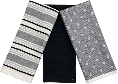 Black White Kitchen Hand Dish Towels: Oversized 28" x 16", 100% Cotton Cloth