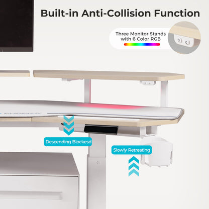 EUREKA ERGONOMIC Standing Desk,63" Electric Adjustable Height Computer Desk,Wing Shaped Music Studio Desk, LED Monitor Stands, Dual Motor&Slot, Maple