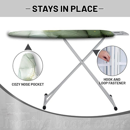 Extra Thick Ironing Board Cover and Pad, Sage Green Marble 15x54 Ironing Board