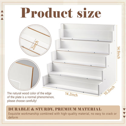 Yuntau 5 Tier Greeting Card Display Stand White Bamboo and Acrylic Sticker Display Stand Trading Card Holder Retail Photos Shelf for Vendors Craft Collection & Show
