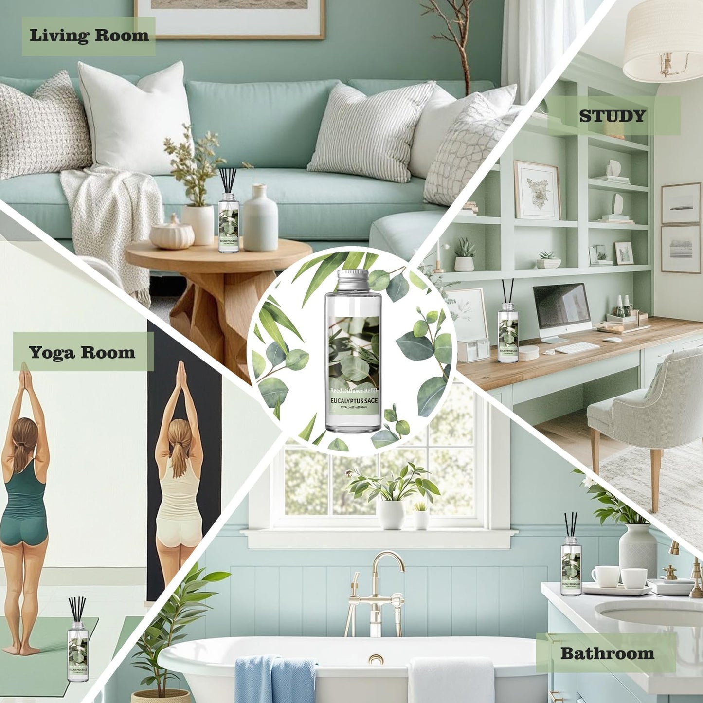SCENTORINI Reed Diffuser Oil Refill, Eucalyptus Sage Diffuser Oil 6.76 Fl Oz, Natural Scented Essential Oil Refill Long Lasting Summer Home Fragrance for Room Spa Aromatherapy Bathroom Home Decor