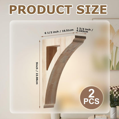 Briwooody 2 Pcs 1 3/4" W x 6 1/2" D x 9" H Wood Corbels Wooden Shelf Brackets Unfinished Paintable Decorative Shelf Brackets with Hanging Hook for Doorway Countertops Home Book Shelves Cabinet